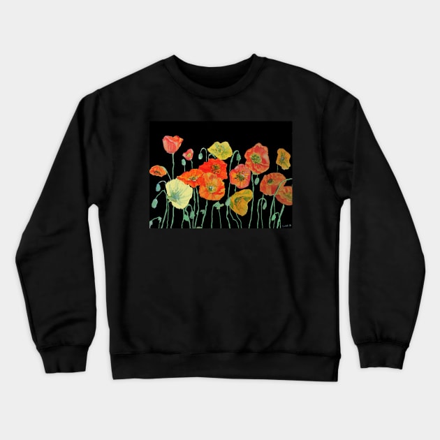 Poppy Watercolor Painting Red Orange Black Art Crewneck Sweatshirt by SarahRajkotwala